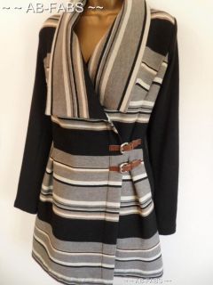 KAREN MILLEN Ladies 6 16 Black Grey Soft Wool Mix Blanket Fashion 