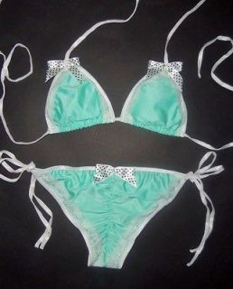 DARLING! Mint Green & White Lace PADDED SCRUNCH BIKINI Swimsuit M 