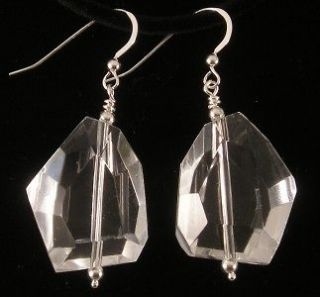 ROCK CRYSTAL QUARTZ FACETED NUGGET .925 SILVER EARRINGS