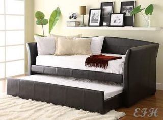 NEW SADIE ESPRESSO BYCAST LEATHER TWIN DAYBED w/ UNDER BED TRUNDLE