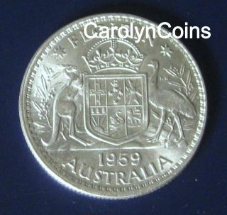 1959 One Florin Australian Silver Pre Decimal Coin Queen Elizabeth II