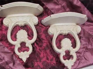   VINTAGE IVORY SHABBY ORNATE WALL SHELVES DECOR~Cottage~Chic~Country