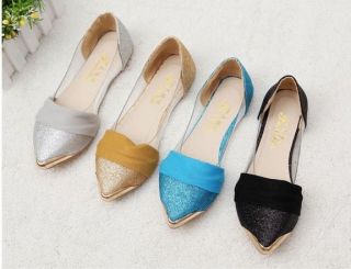 Fashion Women‘s Girl Shoes Glitter Ballet Flats Loafers Metal Pointy 