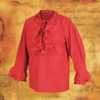 Tortuga Pirate Shirt Ruffle & Lace Front, Lace Sleeves  Red   S/M or L 