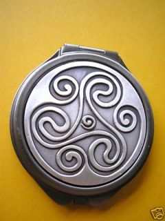 Antique Finish Silver Tone Celtic Triskele Compact Handbag Mirror BNIB