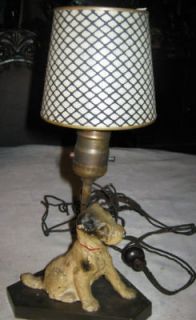   HUBLEY CAST IRON AIREDALE TERRIER DOG DOORSTOP ART STATUE LAMP w SHADE