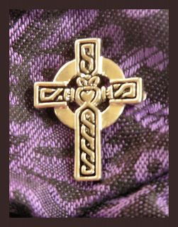 Pewter Celtic High Cross Design w/ Claddagh Pin/Pendant with Neckcord 