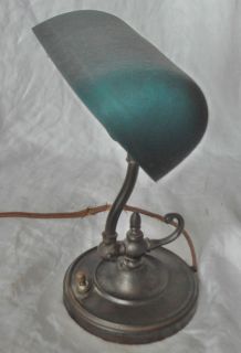 MCFADDIN ANTIQUE BANKERS DESK LAMP EMERALITE 7 DUAL HINGED OLD 