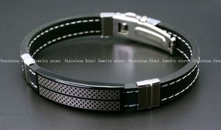   Stainless Steel Bracelet Fashion Rubber Bangles Black & Silver SR057