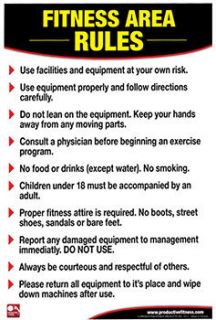 FITNESS AREA RULES Health Club Gym Wall Chart Poster