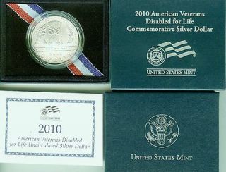 2010 W American Disabled Veterans Uncirc Silver Dollar   W/Box Case 