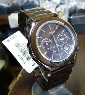 NEW DKNY BROWN ACRYLIC STAINLESS STEEL CHRONOGRAPH WATCH NY8357 tagged 