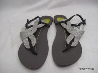 Dolce Vita Black Leather Silver Rope Thong Sandals 8.5