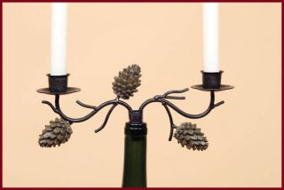 Wine Bottle Candelabra Pine Cone Double Candle Holder   Christmas 