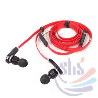 Red 3.5mm Flat cable In Ear Earphone Earbud Headset Headphone For 