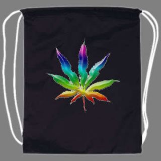 Rainbow Pot Leaf Weed 420 Drawstring Backpack tote bag