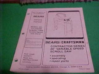 1992  CRAFTSMAN OWNERS MANUAL 20 VARIABLE SPEED SCROLL SAW