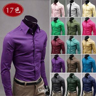   Slim Fit Stylish Casual Dress Shirts Tee Tops 17Color5size s1530