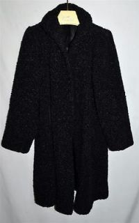 Vintage Faux Black Curly Persian Lamb Fur Swing Coat Womans Sz M