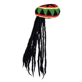 BOB MARLEY JAMAICAN RASTA CAP WITH DREADLOCKS HAT + BLACK WIG NEW!!!