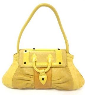 ZAC POSEN Yellow Leather Patent Black Stud Detail Shoulder Handbag