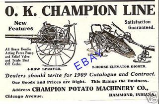 1909 O K CHAMPION POTATO SPRAYER & DIGGER AD HAMMOND IN
