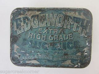 Antique Edgworth Plug Tobacco Metal Advertising Tin Larus Co Richmond 