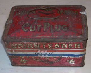 Antique / Vintage Union Leader Cut Plug Tobacco Tin