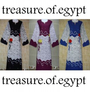 EGYPT ISLAMIC EMBROIDERY COTTON ABAYA JILBAB DRESS KAFTAN HIJAB NIQAB 