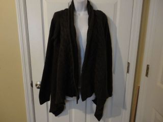 MODA INTL Brown Asymmetrical Drape Open Front Wool Cardigan Sweater 