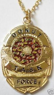 DONUT TASK FORCE Police SWAT Sheriff CIA Badge PENDANT NECKLACE w 