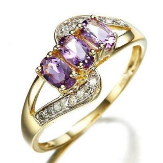 Size 6,7,8,9 Jewelry Ladys Purple Amethyst 10KT Yellow Gold Filled 
