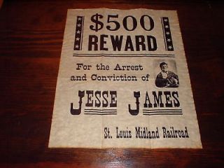 Jesse James $500 Reward Poster, St. Louis, Midland, RR