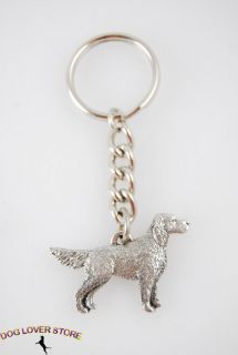 English Setter Dog Fine Pewter Silver Keychain Key Chain Ring Tail 