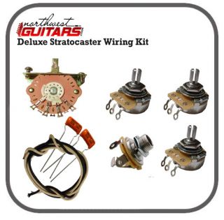 Deluxe Stratocaster Strat Wiring Kit   CTS pots, Orange Drops, Oak 5 