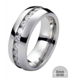 8mm mens classic wedding band ring stainless steel eternity ring