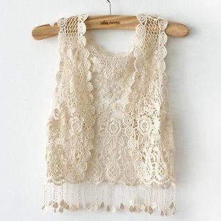 Fashion Girl Cute Hollow Crochet Tassel Fringe Cardigan Gilet Vest 