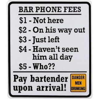 Bar Phone Fees Funny Bar Sign   Tin   Durable Pub Decorations   Humor