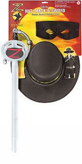Boys Child Zorro Ninja Hat Mask & Sword Costume Kit Accessory