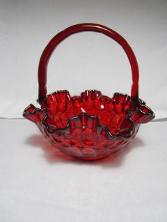Vintage Fenton Glass Basket~Thumbpr​int design with ruffle edge