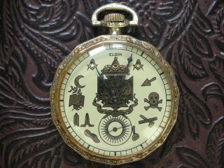 GOLD MASONIC   ELGIN pocket watch, Art Deco style. #433