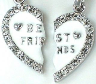 New BEST FRIEND Heart White 2 Pendants 2 Necklaces Fast Ship From USA