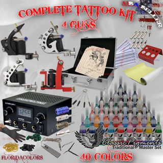   Tattoo Kit 4 Machine Gun Set Dual Digital Power Supply 40 Color INK