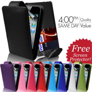 LEATHER FLIP CASE COVER & SCREEN PROTECTOR FOR APPLE IPOD TOUCH 4TH 