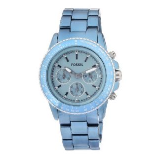 Fossil Womens CH2706 Quartz Chronograph Aluminum Aqua Dial Watch 
