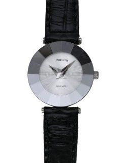   Pyramid Cut Sunray Black Leather Slim Watch Watches 