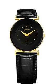   Elegance 30 mm Gold PVD Black Dial Leather Watch: Watches: 