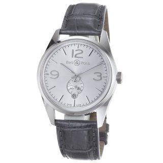   BR123 OFICERSLV Vintage Black Leather Strap Watch Watches 