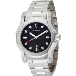 Bulova Mens 96D109 Diamond Black Dial Bracelet Watch: Watches:  