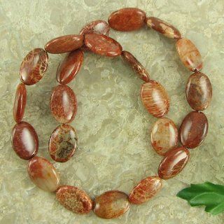 18mm red fossil coral flat oval beads 16 strand